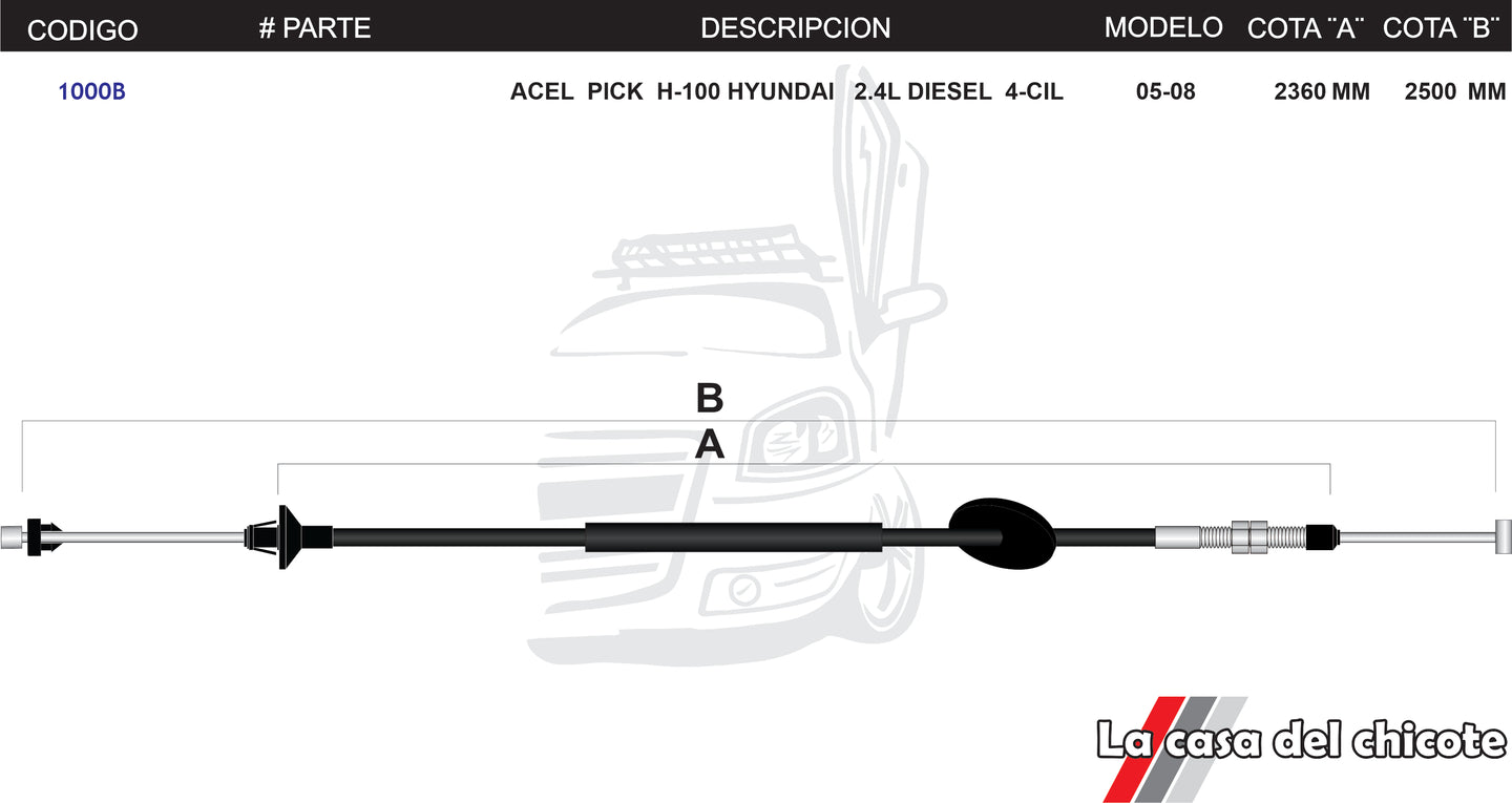 Chicote de Acelerador Pick H-100 Hyundai 2.4L Diesel 4cil. Modelo.05-08