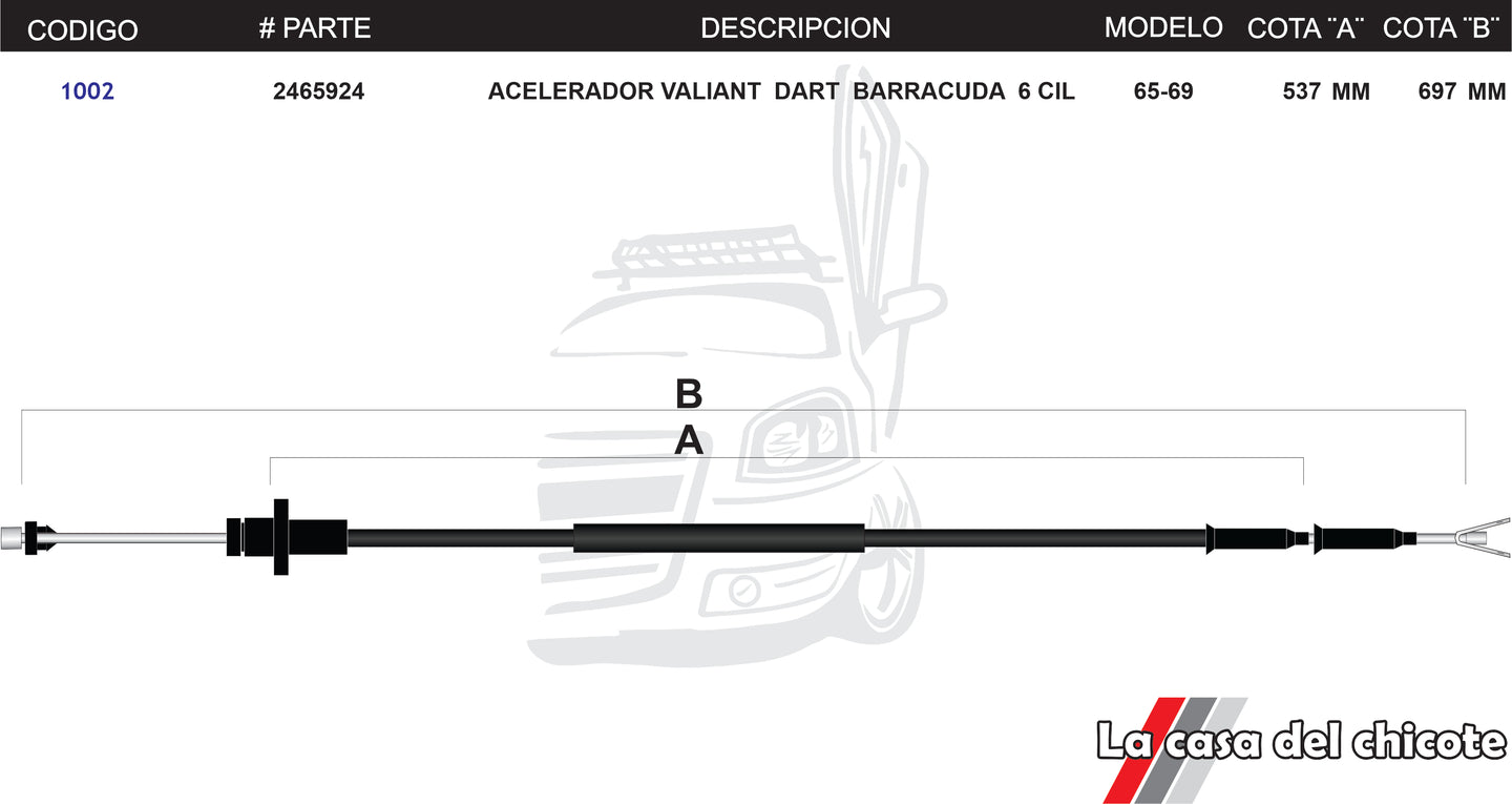 Chicote de Acelerador Valiant Dart Barracuda 6cil. Modelo.65-69