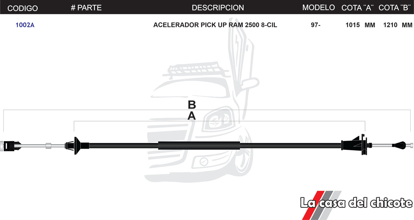 Chicote de Acelerador Pick Up Ram 2500 8cil. Modelo.97-