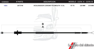 Chicote de Acelerador Coronet Plymouth 8cil. Modelo.67-70