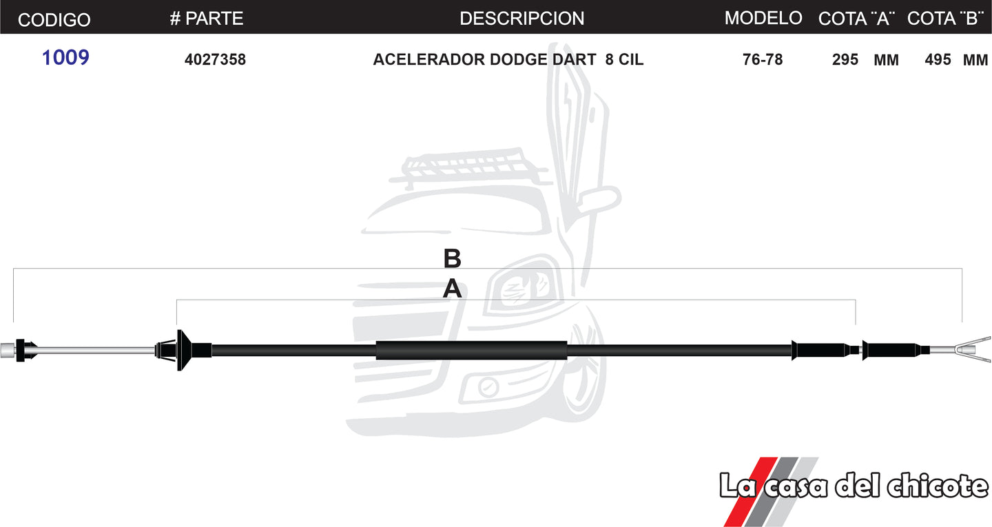 Chicote de Acelerador Dodge Dart 8cil. Modelo.76-78