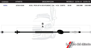 Chicote de Acelerador Pick H-100 Hyundai 2.4L 4cil. Corto Modelo.05-08