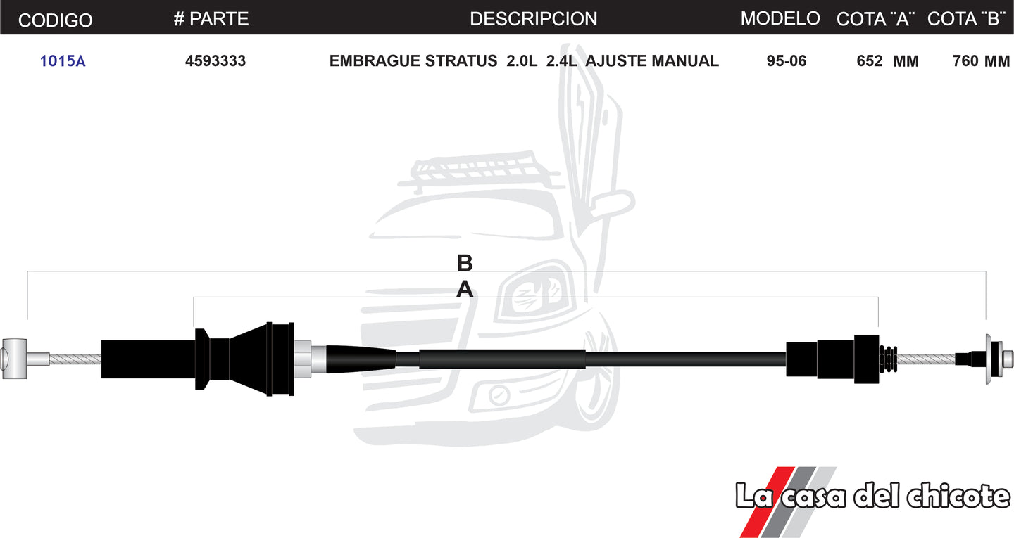 Chicote De Clutch (Embrague) Stratus 2.4L Ajuste Manual Modelo.95-06