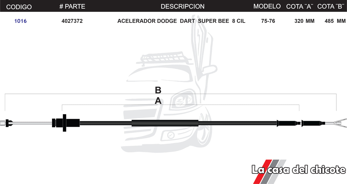 Chicote de Acelerador Dodge Dart Super Bee 8cil. Modelo.75-76