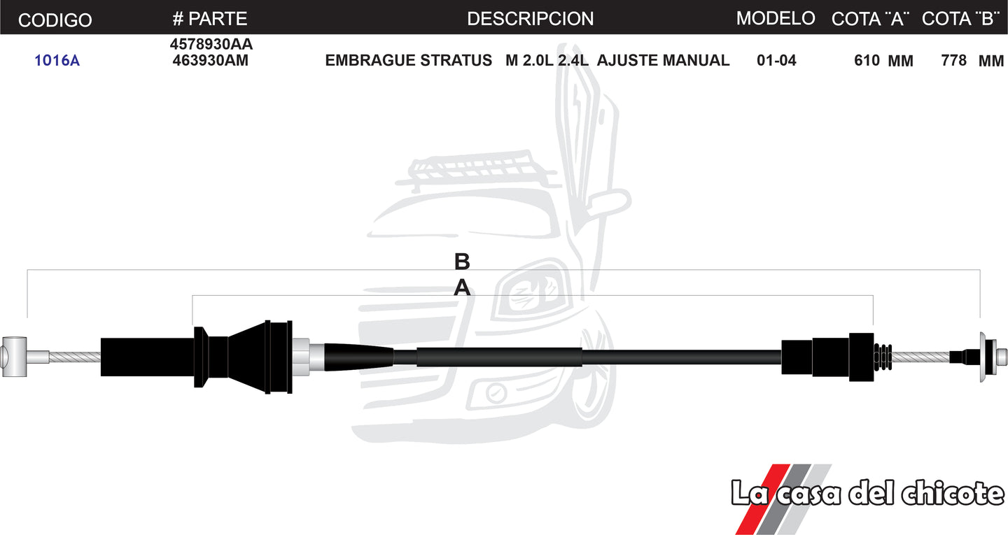 Chicote de Clutch (Embrague) Stratus 2.4L Ajuste Manual  Modelo.01-04