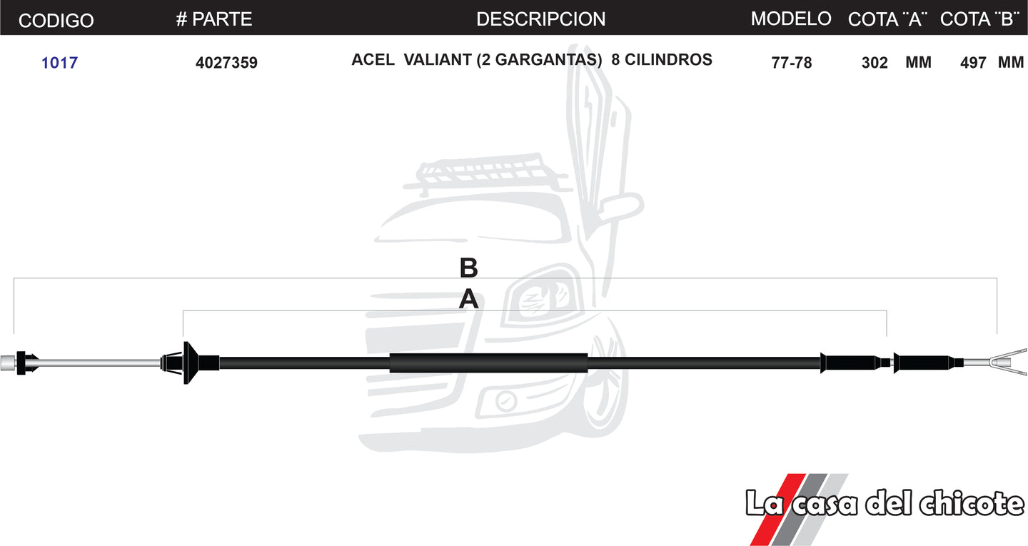 Chicote de Acelerador Valiant Dart 2 Gargantas 8cil. Modelo.77-78