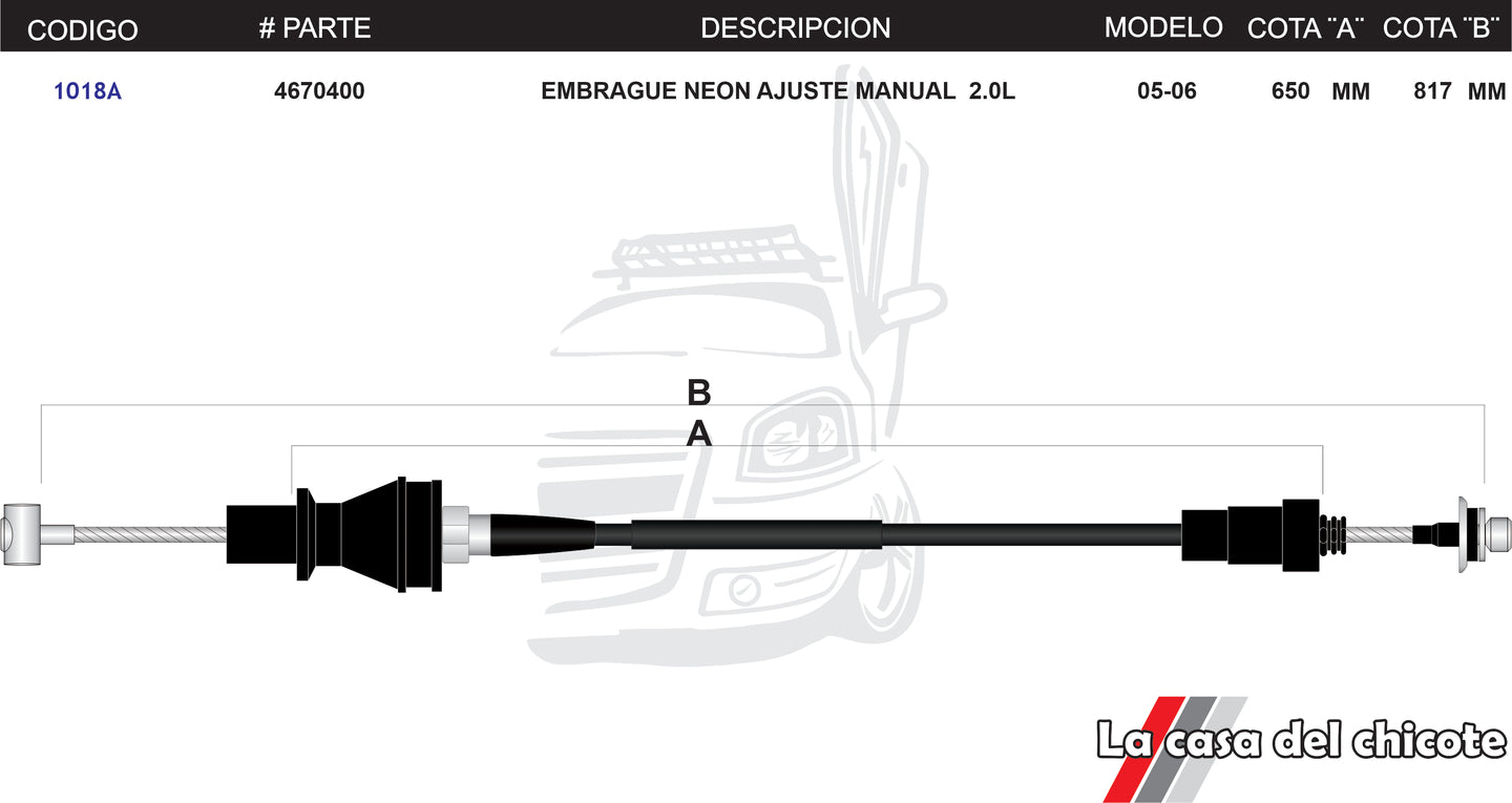 Chicote De Clutch (Embrague) Neon Ajuste Manual 2.0L Modelo.05-06