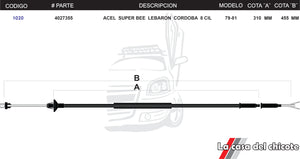 Chicote de Acelerador Super Bee Lebaron 8cil. Modelo.79-81