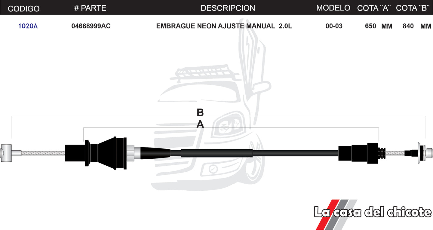 Chicote De Clutch (Embrague) Neon Ajuste Manual 2.0L Modelo.00-03