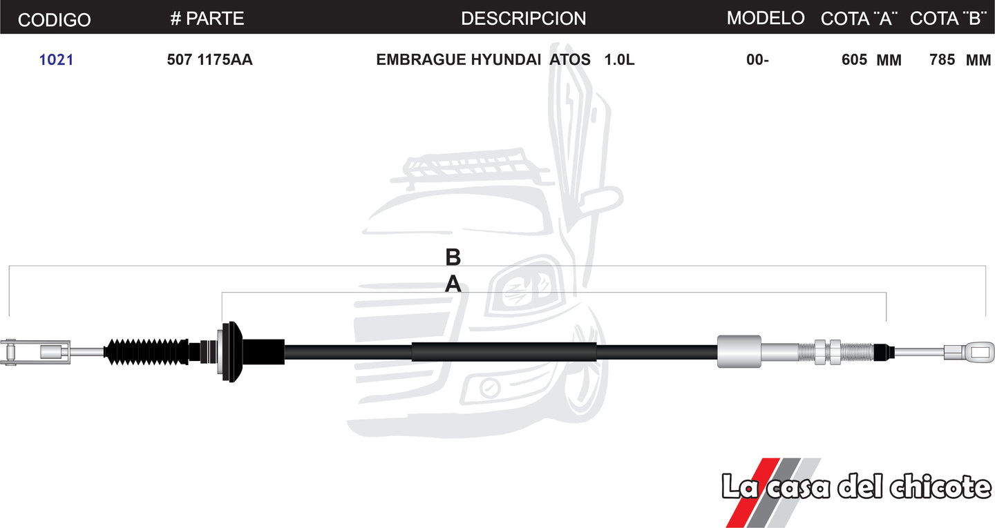 Chicote De Clutch (Embrague) Hyundai Atos 2.1L Modelo.2000-