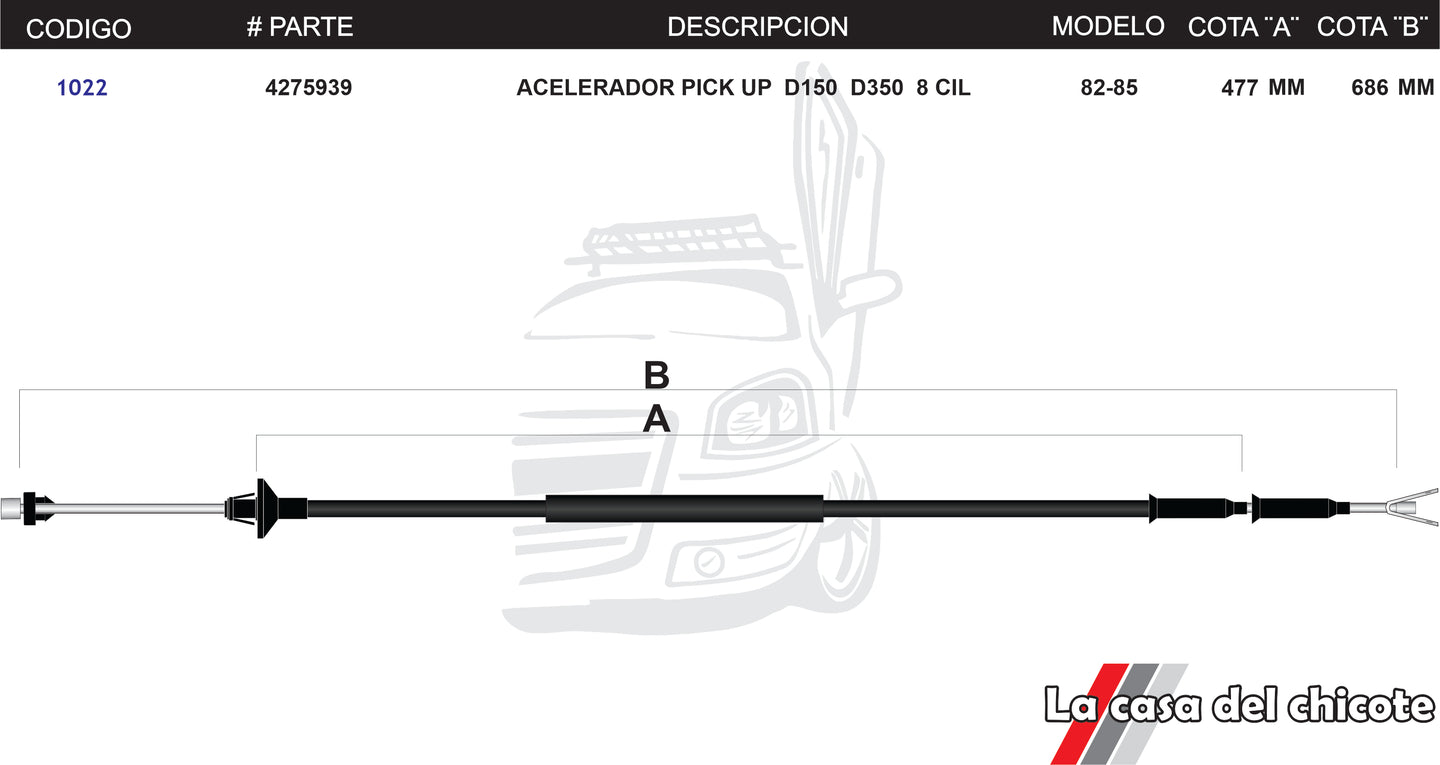 Chicote de Acelerador Pick Up D150 D350 8cil. modelo.82-85