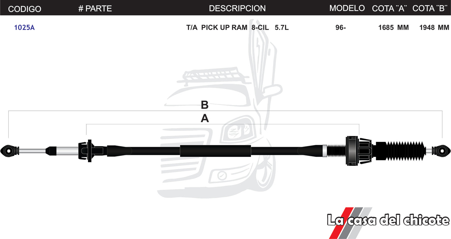 Chicote Selector deVelocidades T/A Pick Up Ram 5.7L 8cil. Modelo.96-