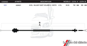 Chicote de Acelerador Valiant Dart Volare Corto 4cil. Modelo.82-83