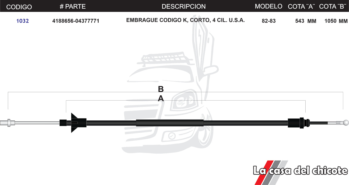 Chicote De Clutch (Embrague) Codigo K Corto 4cil. U.S.A Modelo.82-83