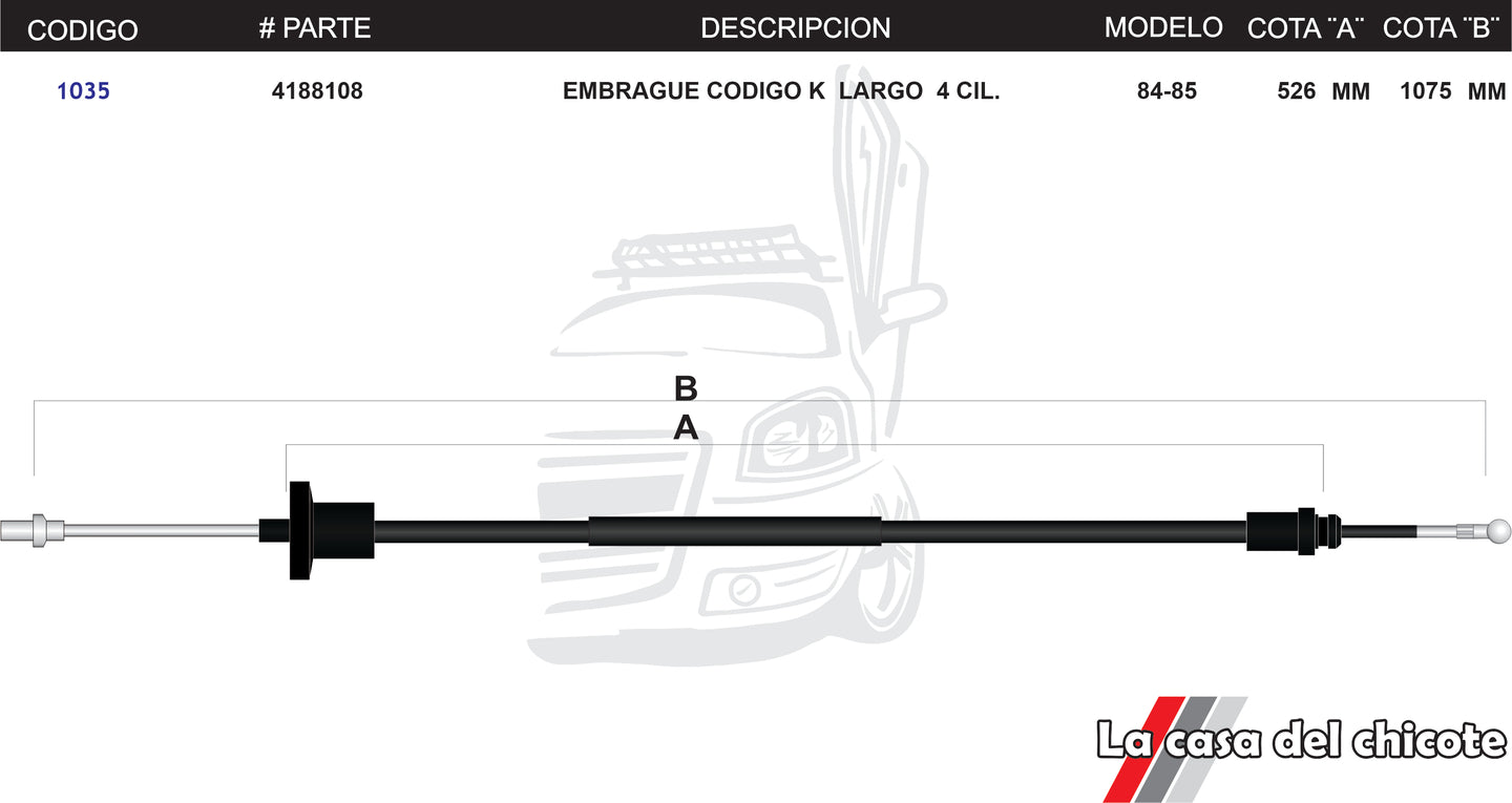 Chicote De Clutch ( Embrague) Codigo K Largo 4cil. Modelo.84-85