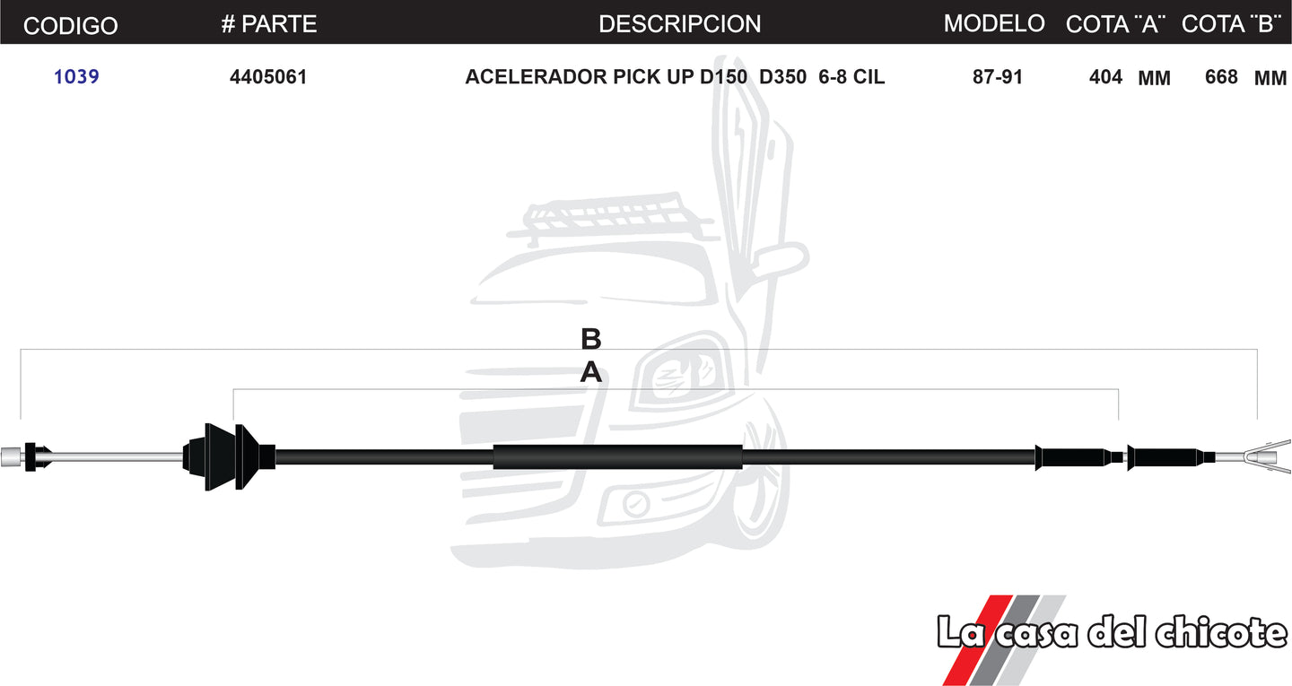 Chicote de Acelerador Pick Up D150 D350 6-8cil. Modelo.87-91