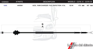 Chicote de Acelerador Ram Charger Fuel Inyection 8cil. Modelo.92-94