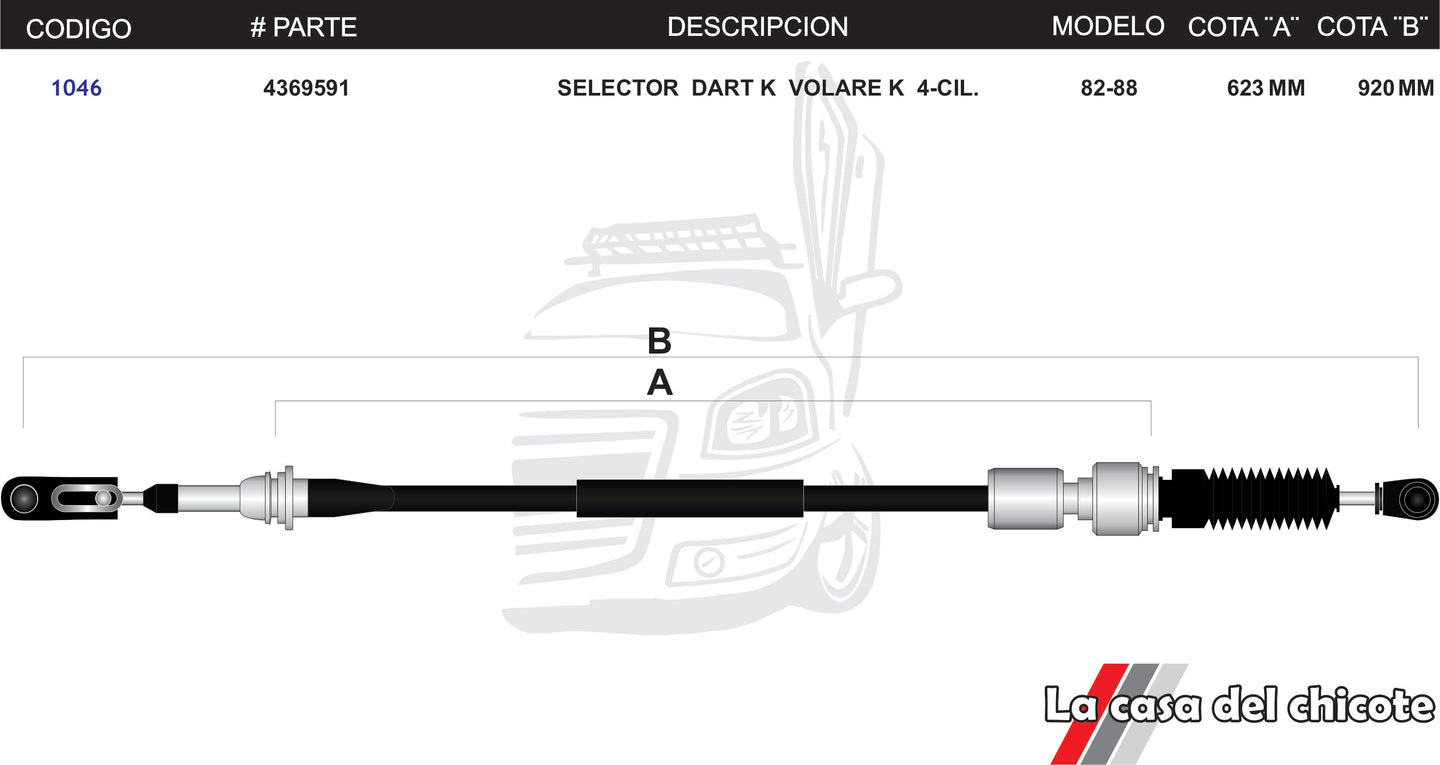 Chicote Selector de Velocidades Dart K Volare 4cil. Modelo.82-88