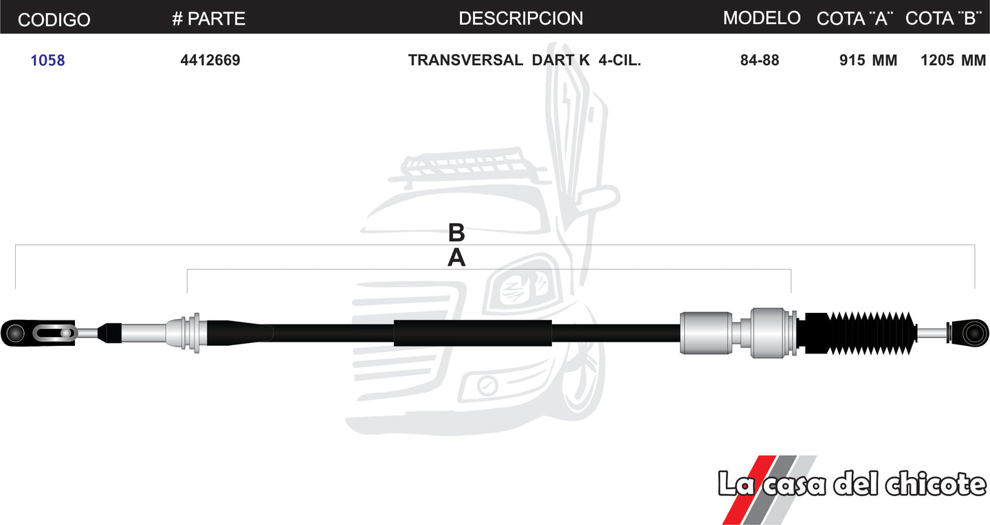 Chicote Transversal Dart K 4cil.. Modelo.84-88