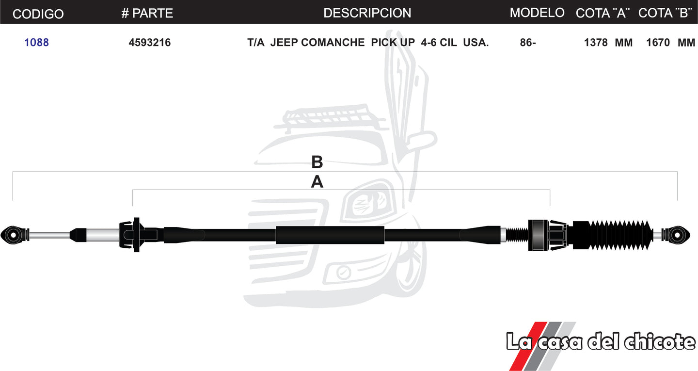 Chicote Selector de Velocidades T/A Jeep Comanche Pick Up 4-6cil. USA Modelo.86-