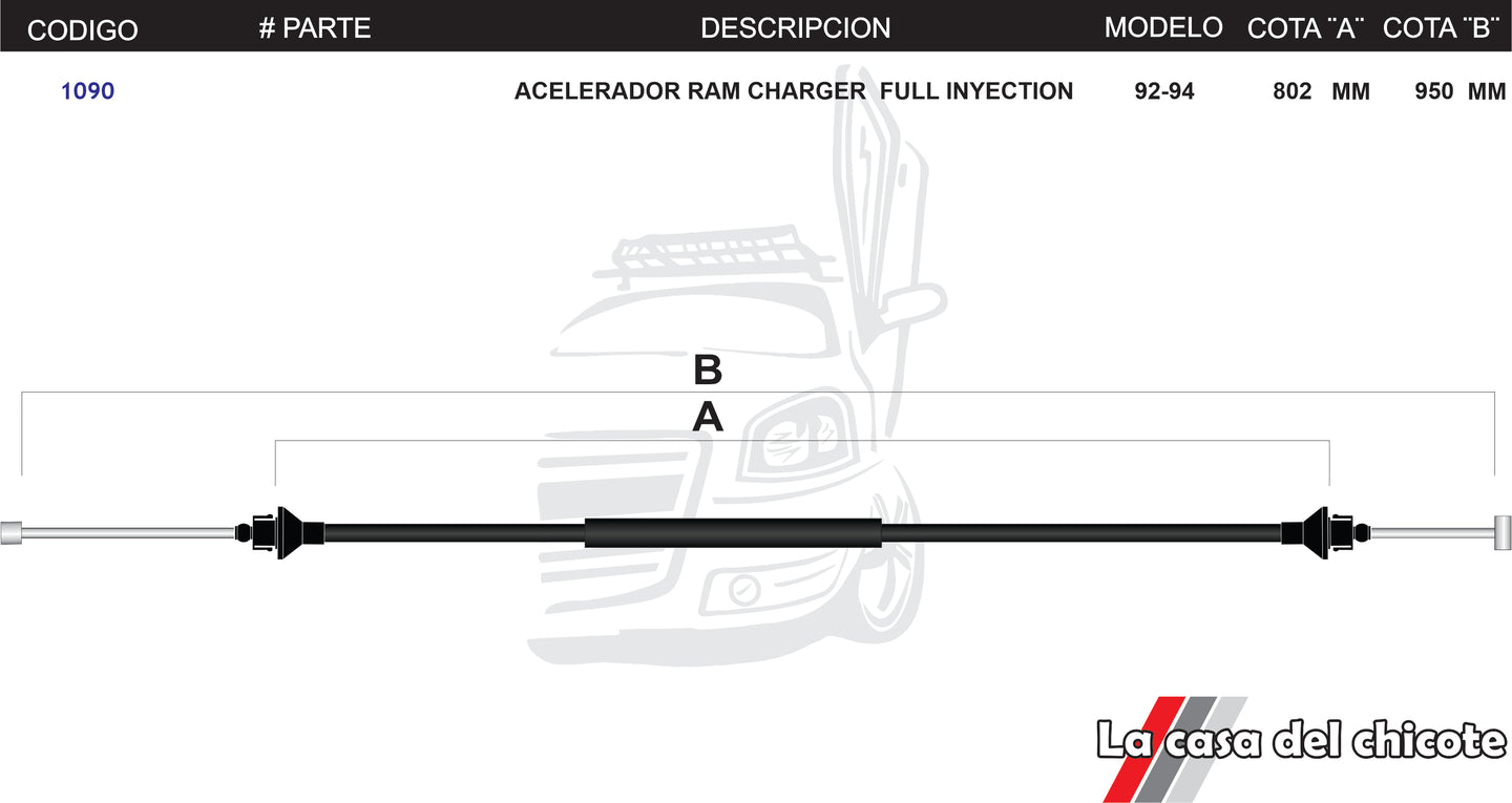 Chicote de Acelerador Ram Charger Fuel Inyection Modelo.92-94