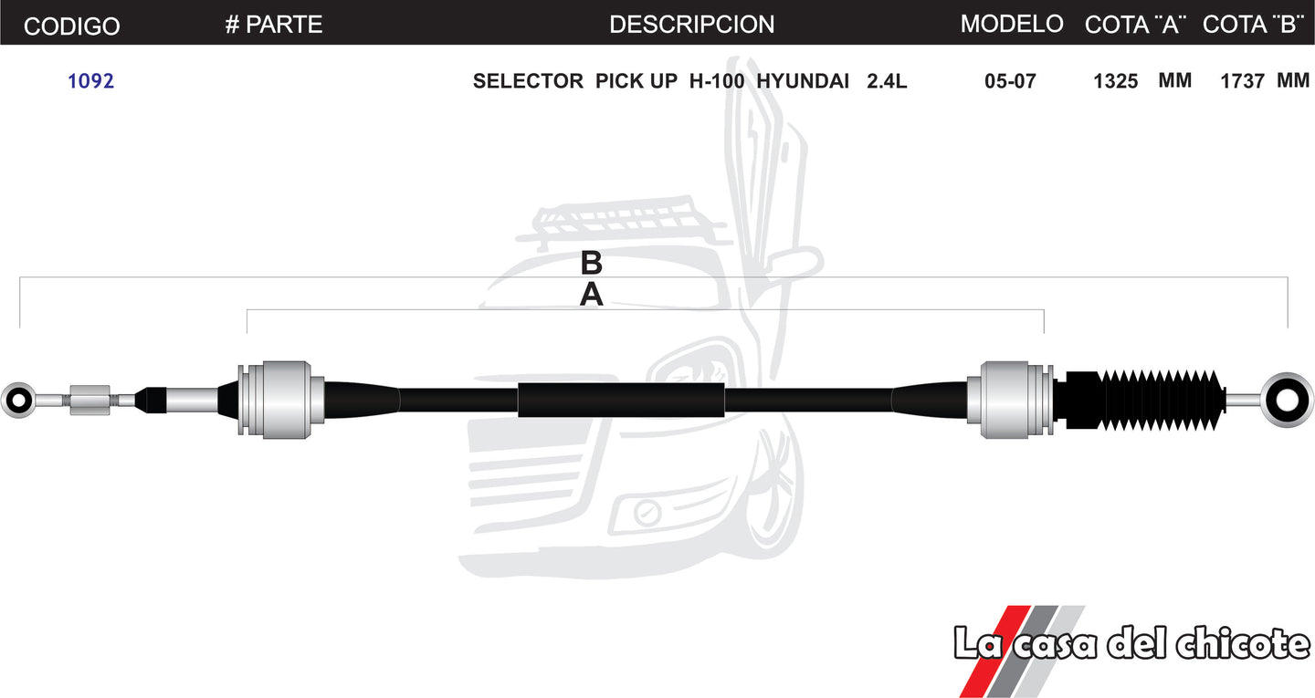 Chicote Selector De Velocidades Pick Up H-100 Hyundai 2.4L Modelo.05-07