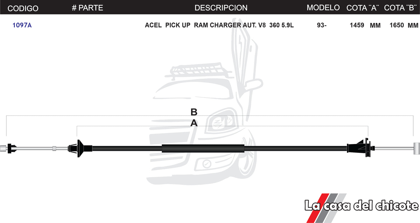 Chicote de Acelerador Pick Up Ram Charger Automatico V8 360 5.9L Modelo.93-