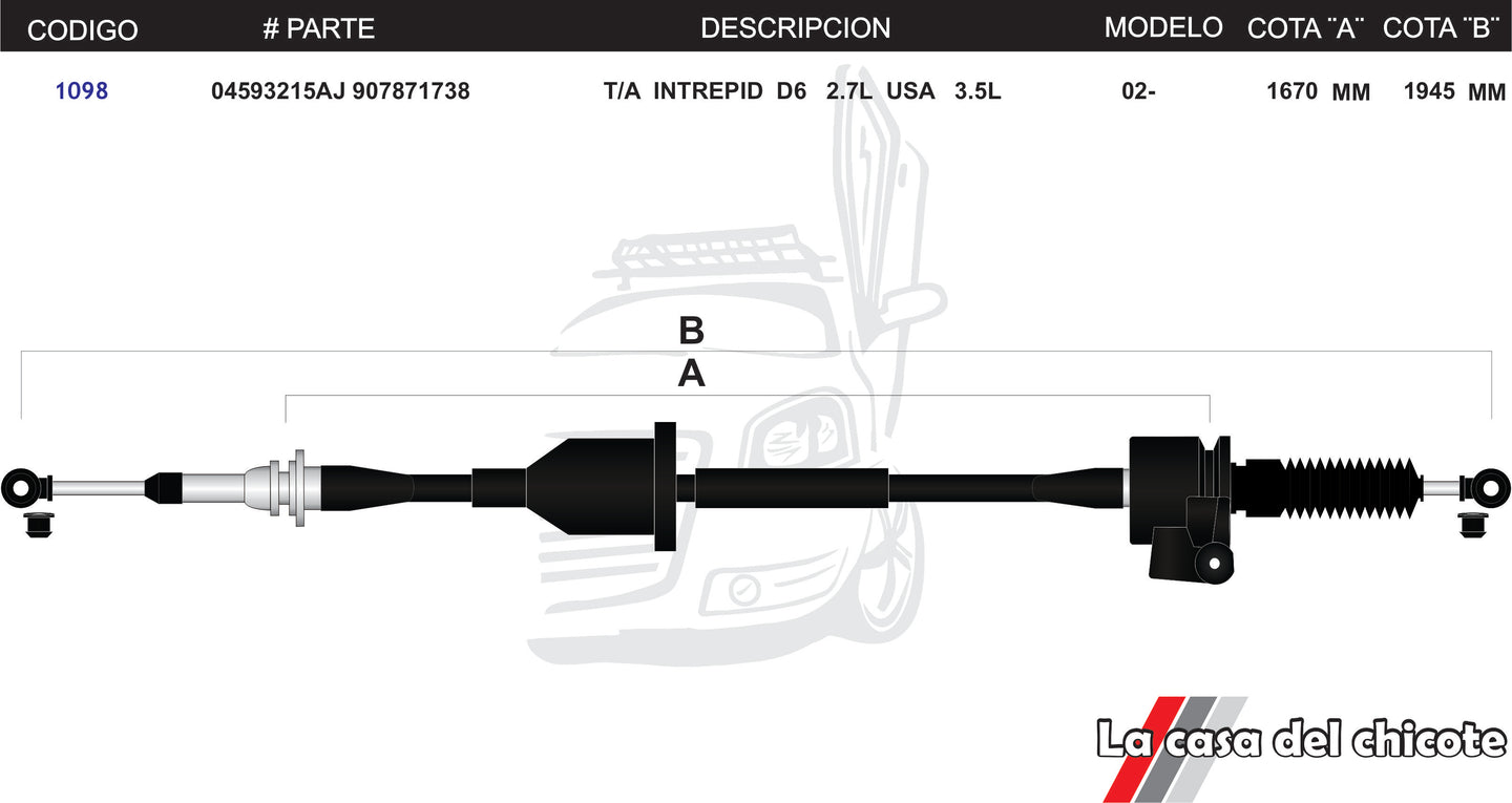 Chicote Selector de Velocidades T/A Intrepid D6 USA 3.5L Modelo.2002-