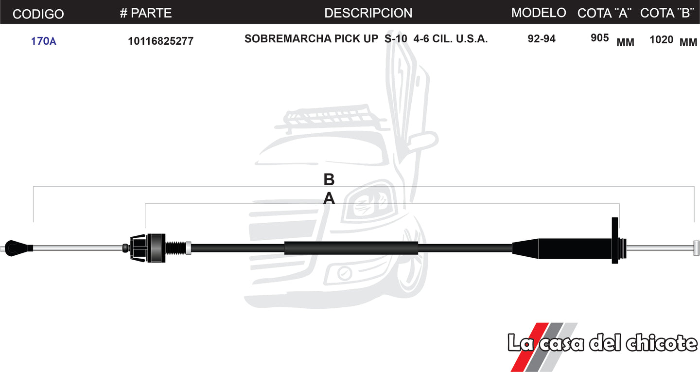 Chicote de Sobre Marcha Pick Up S-10 4-6cil. U.S.A  Modelo.92-94