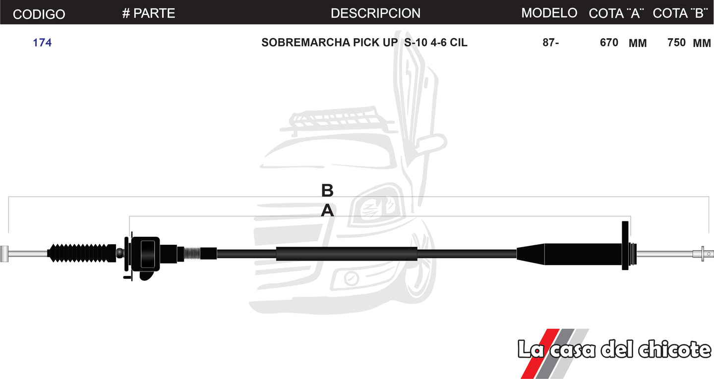 Chicote de Sobre Marcha Pick Up S-10 4-6cil. Modelo.87-