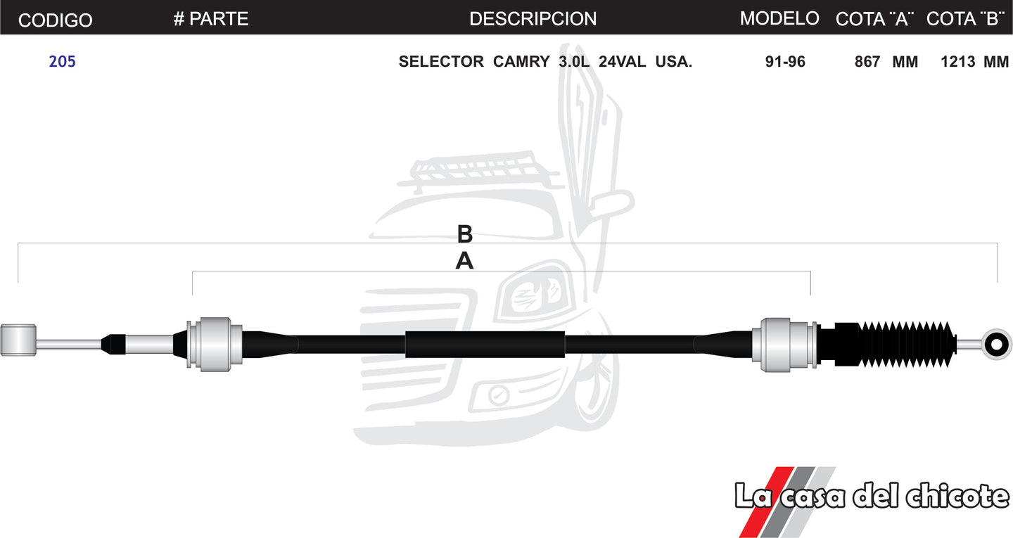 Chicote Selector de Velocidades Camry 3.0L MOdelo.91-96