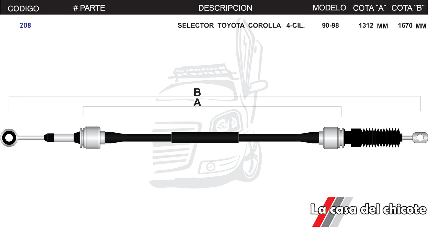 Chicote Selector de Velocidades Toyota Corolla 4cil. Modelo.90-98