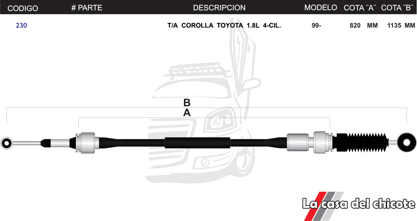 Chicote Selector de Velocidades T/A Toyota Corolla 1.8L Modelo.99-