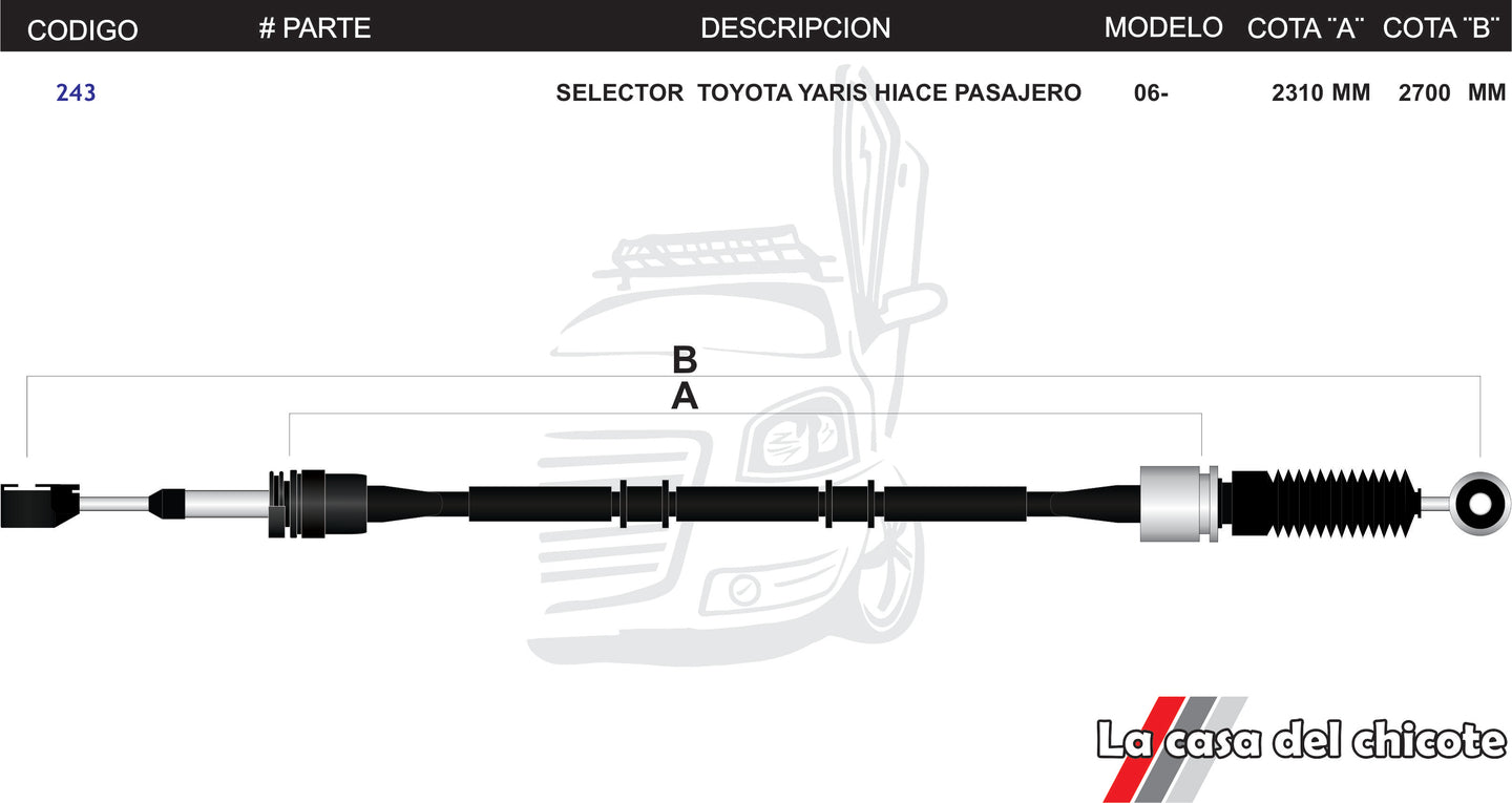 Chicote Selector de Velocidades Toyota Hiace Pasajero Modelo.2006-