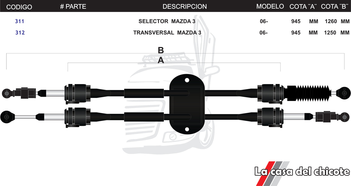 Juego Chicote Selector de Velocidades Mazda Modelo.2006-