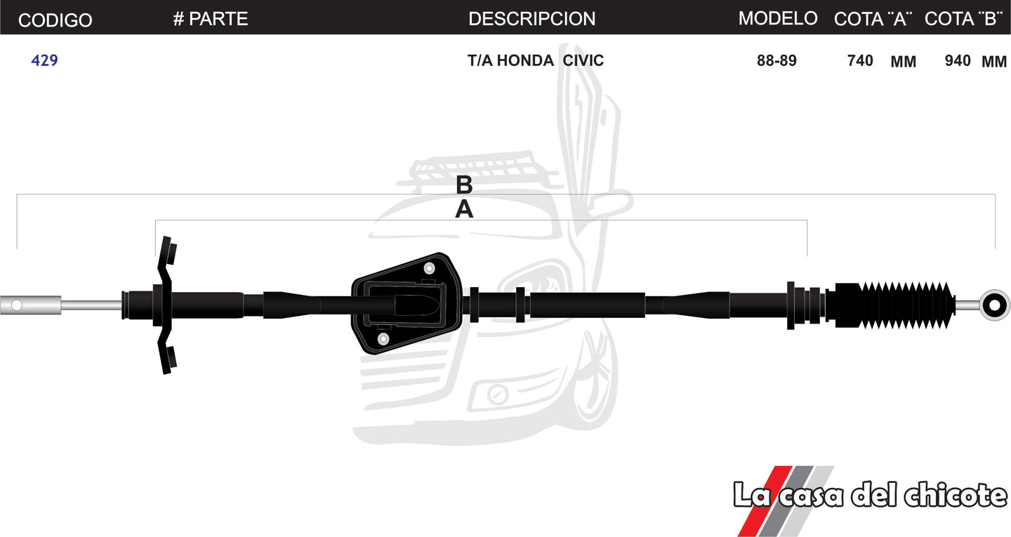 Chicote Selector de Velocidades T/A Honda Civic Modelo.88-89