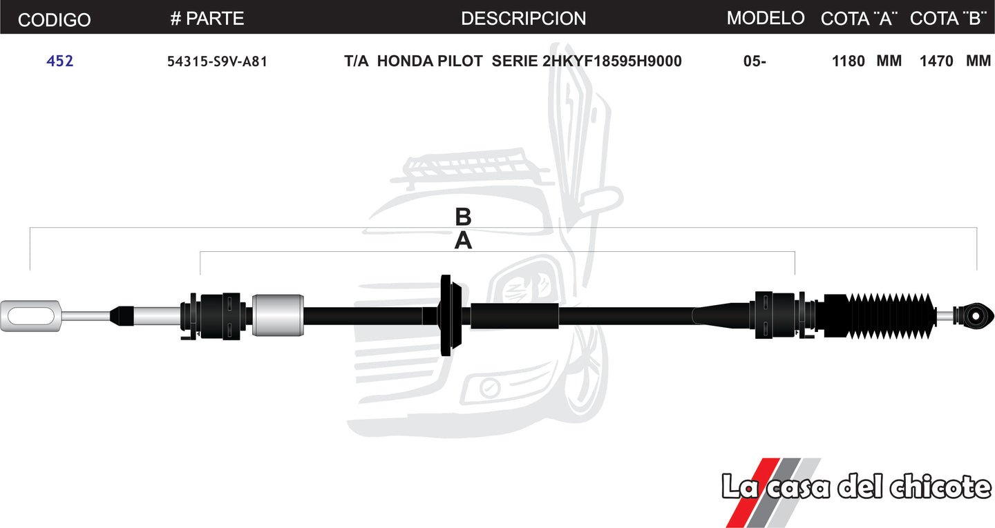 Chicote Selector de Velocidades T/A Honda Pilot Modelo.2005-