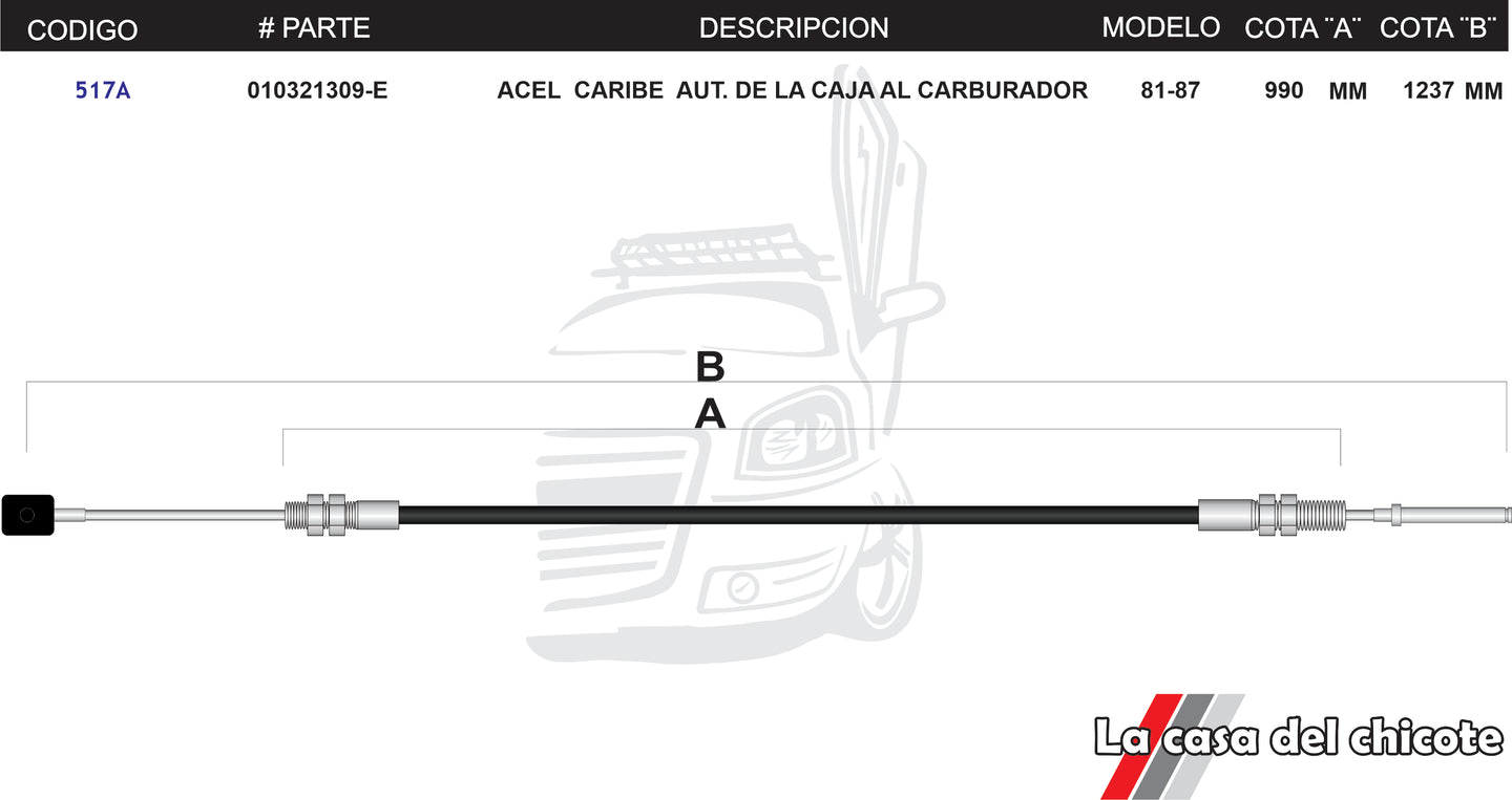 Chicote de Acelerador Caribe Automatico de la Caja al Carburador Modelo.81-87