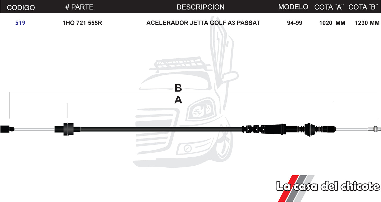 Chicote de Acelerador Jetta Golf A3 Passat Mod.94-99