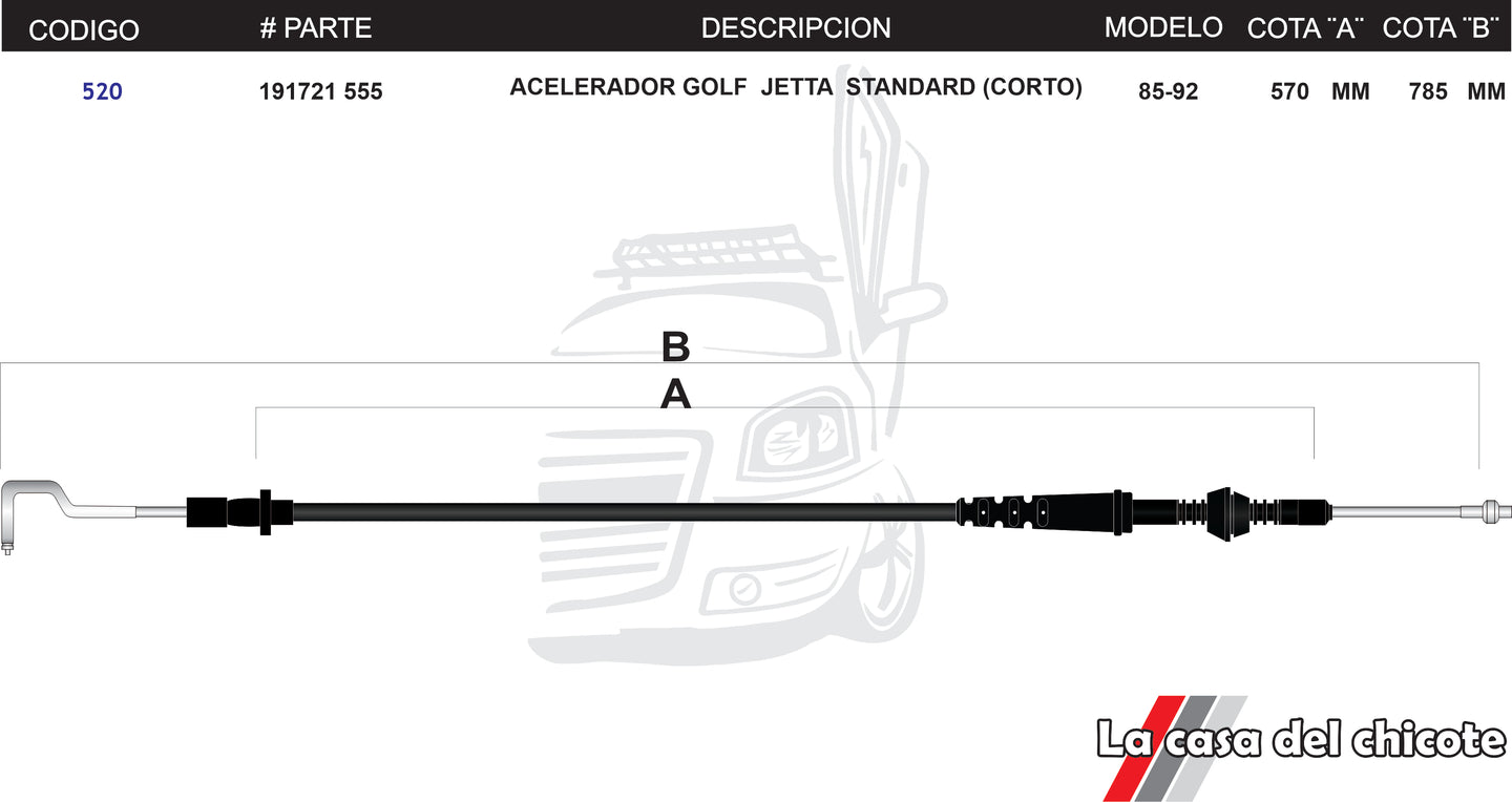 Chicote de Acelerador Golf Jetta Estándar Corto Modelo.85-92