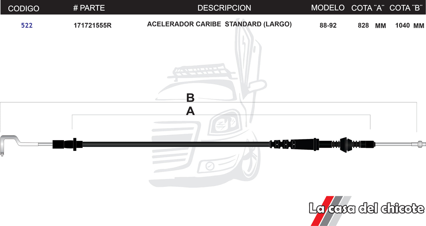 Chicote de Acelerador Caribe Standar Largo Modelo.88-92