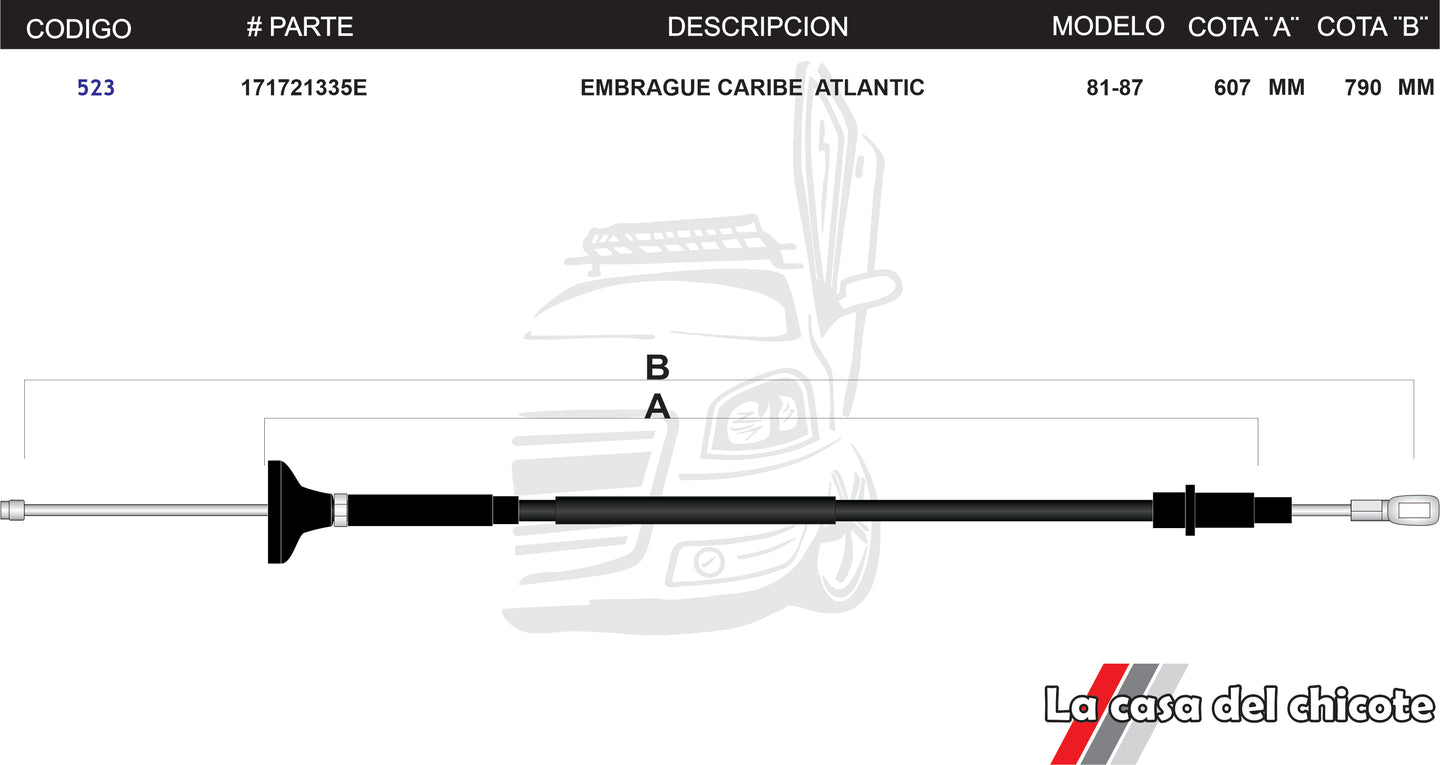 Chicote de Clutch (Embrague) Caribe Atlantic Modelo.81-87