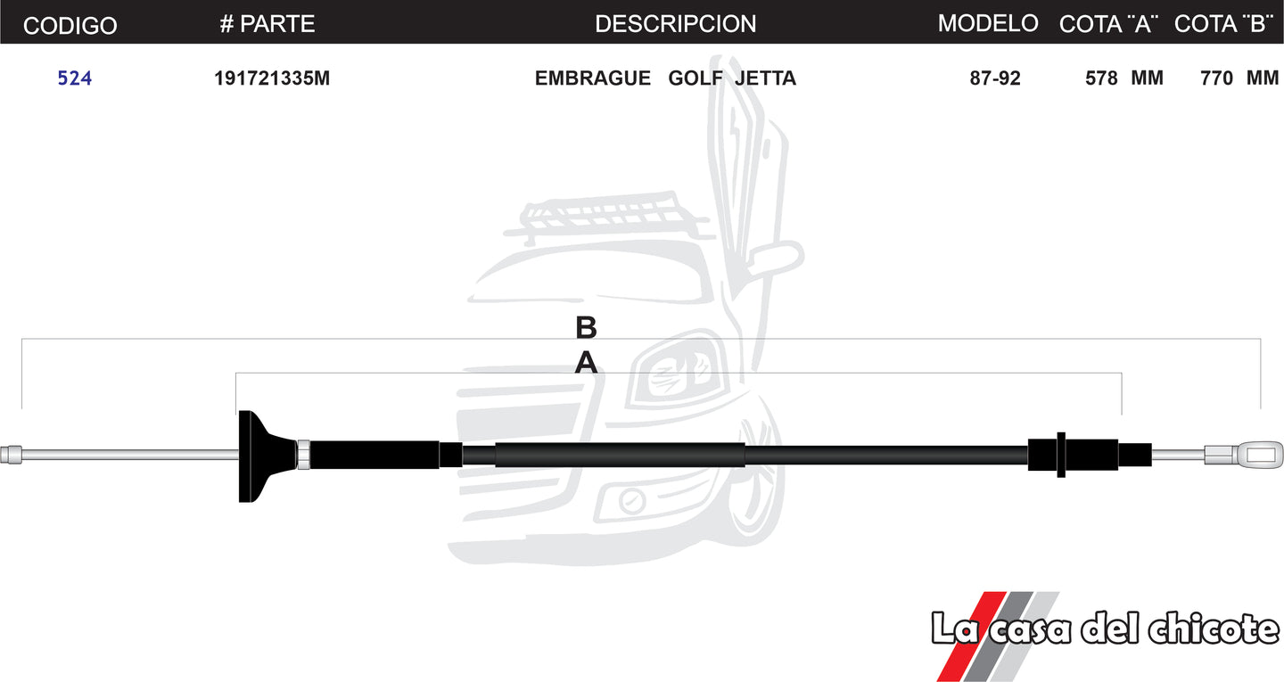 Chicote de Clutch (Embrague) Golf Jetta Modelo.87-92