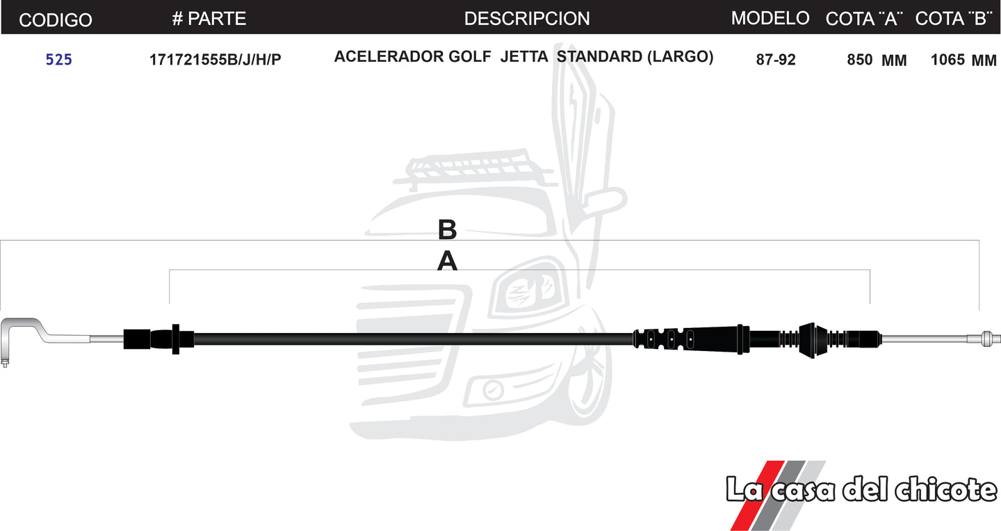 Chicote de Acelerador Golf Jetta Standar Largo Mod.87-92