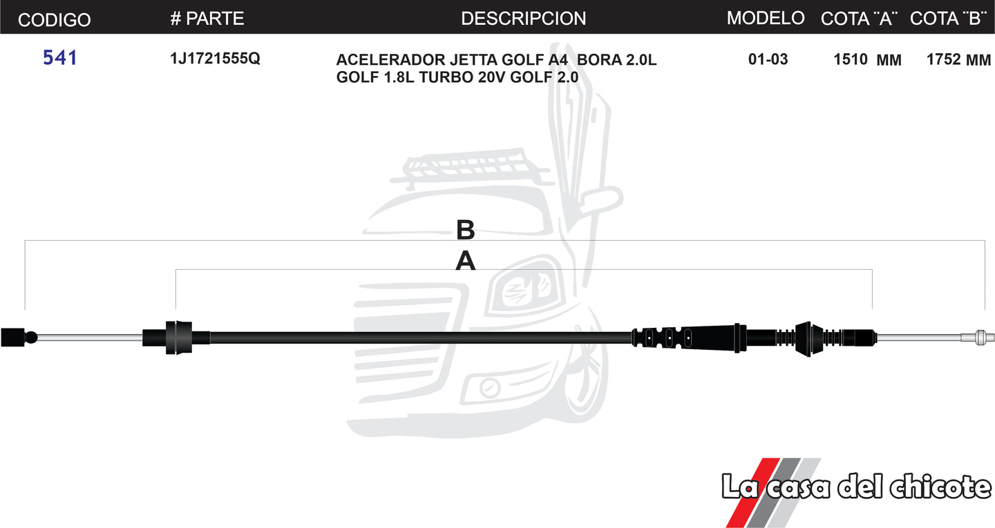 Chicote de Acelerador Golf Jetta Bora Modelo.01-03