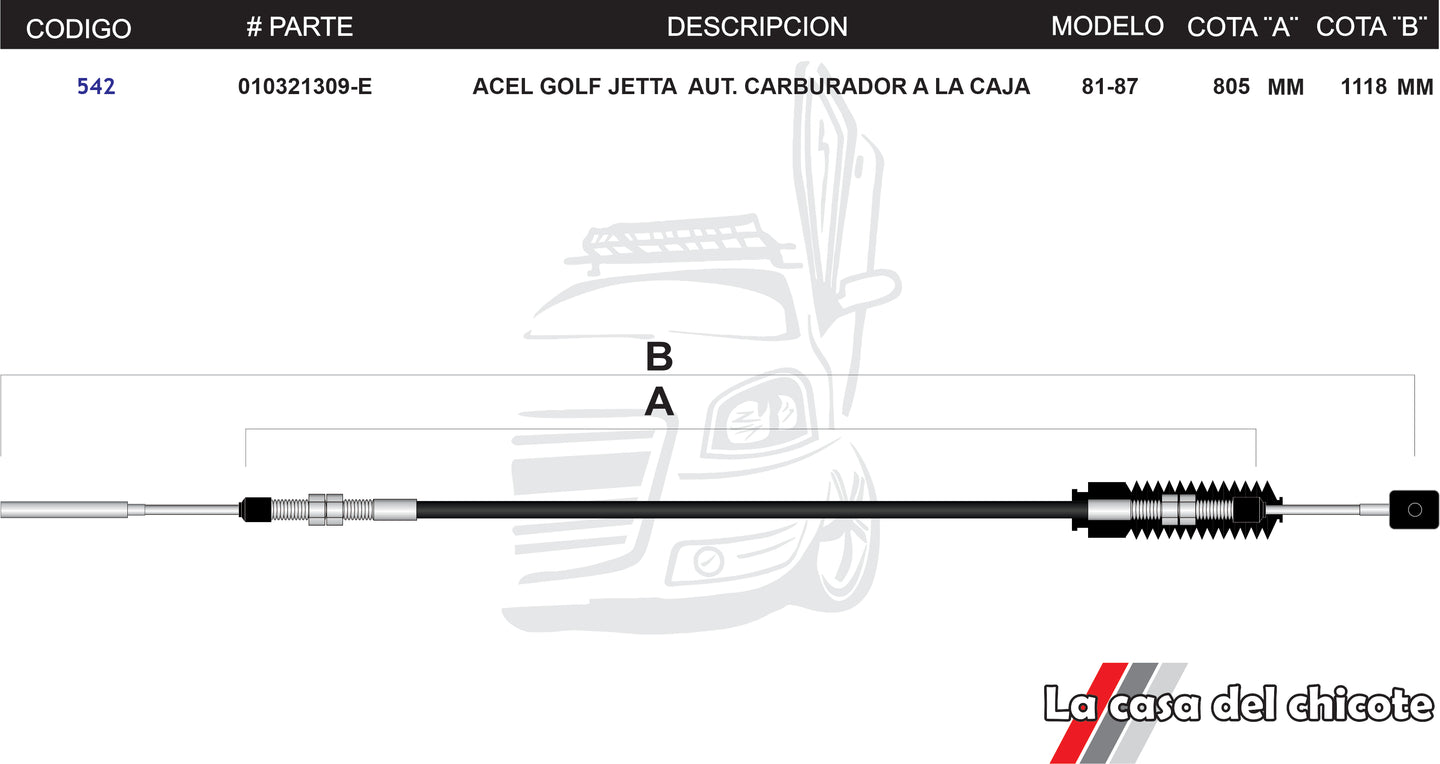 Chicote de Acelerador Golf Jetta Automatico del Carburador a la Caja Modelo.81-87