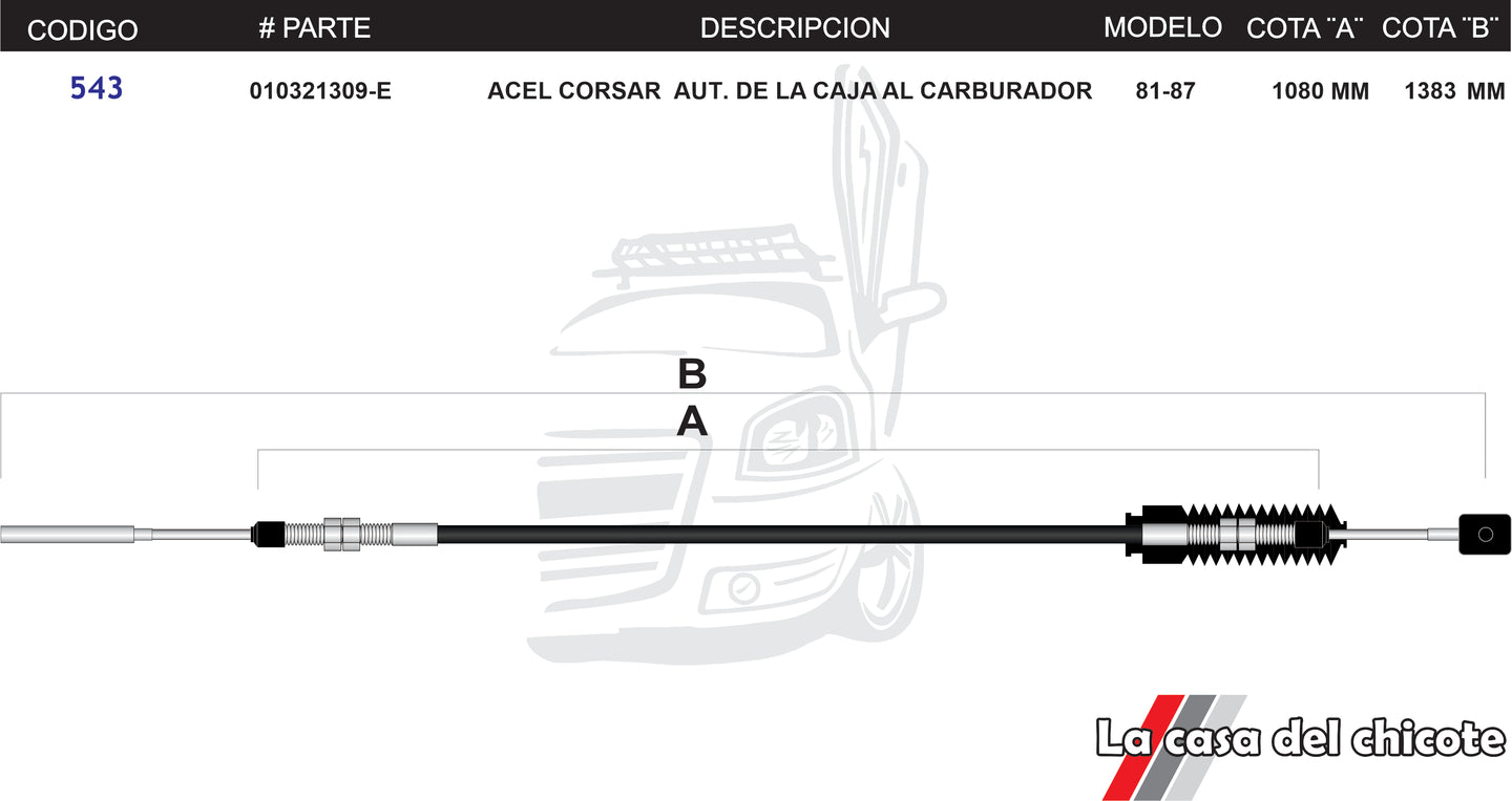 Chicote de Acelerador Corsar Automatico de la Caja al Carburador Modelo.81-87