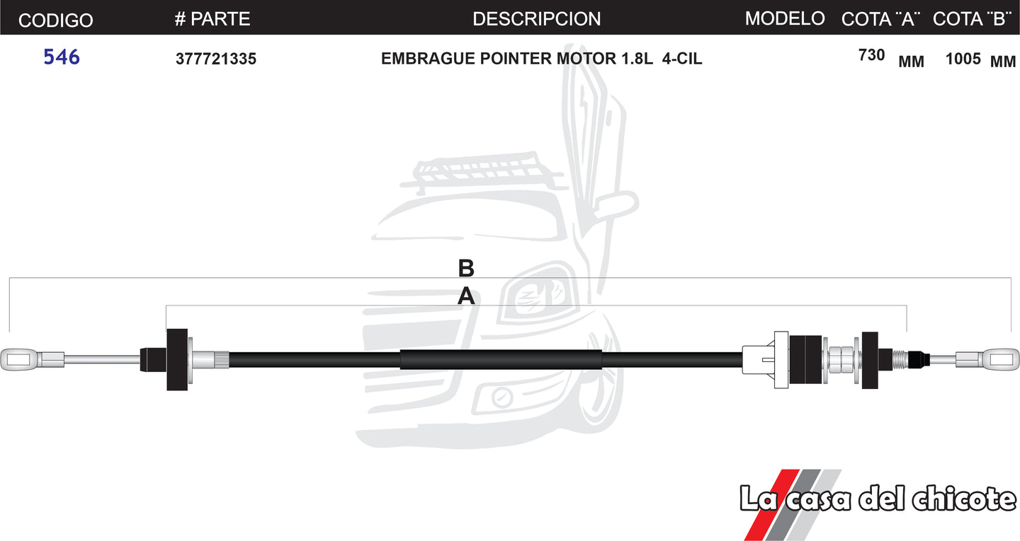 Chicote de Clutch (Embrague) Pointer 1.8L 4cil.