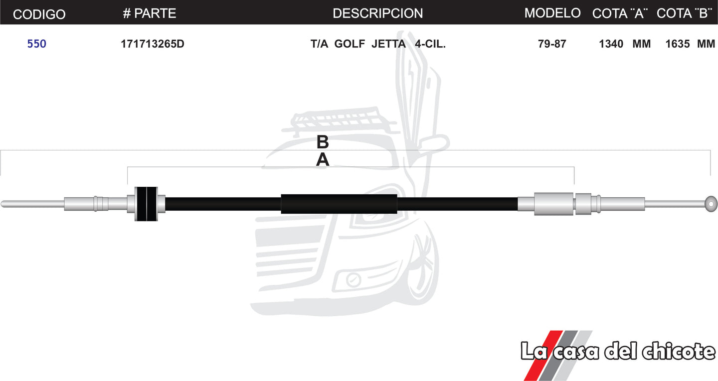 Chicote Selector de Velocidades T/A Golf Jetta Mod.79-87