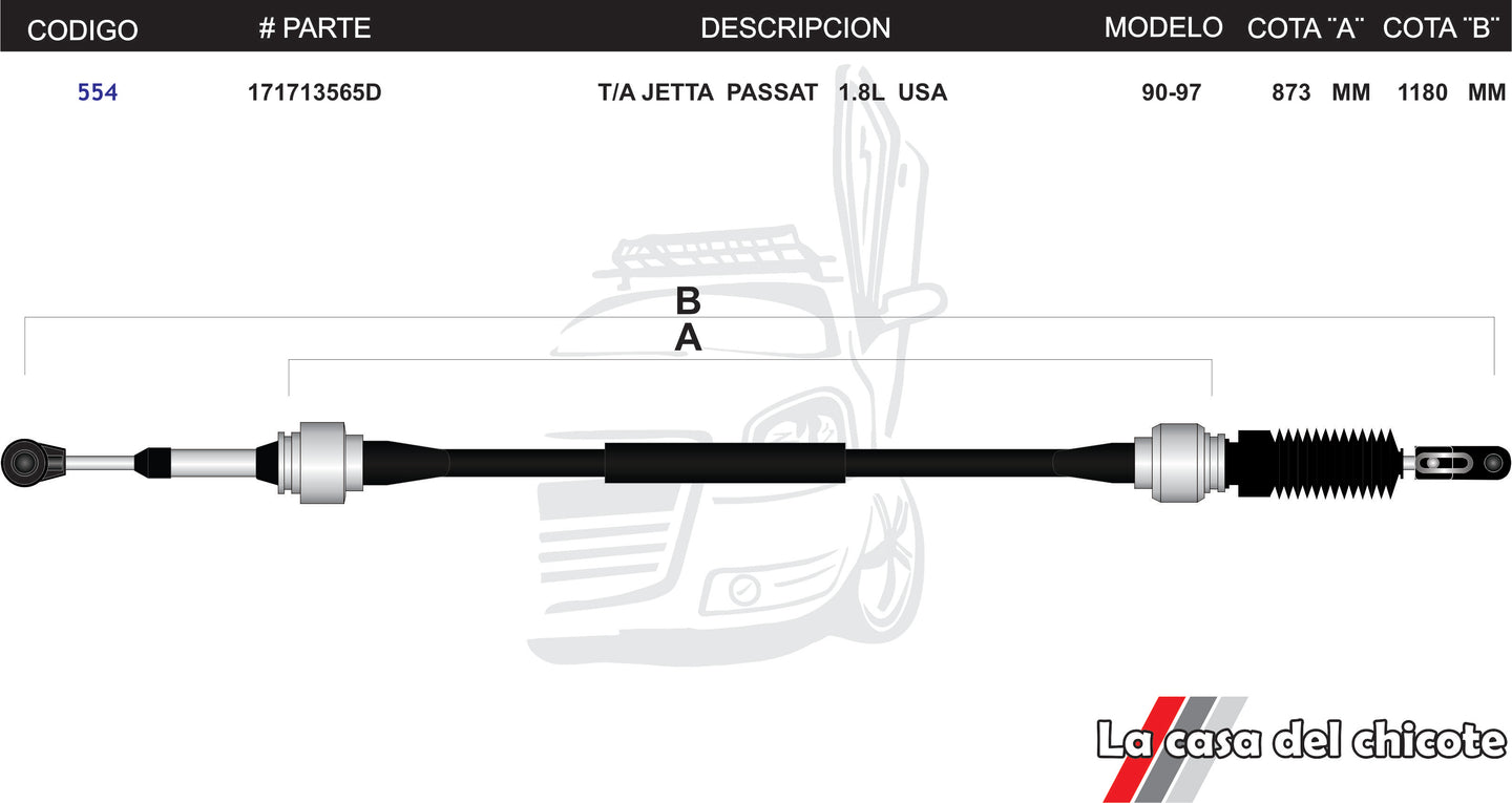 Chicote Selector de Velocidades T/A Jetta Passat 1.8L USA Mod.90-97